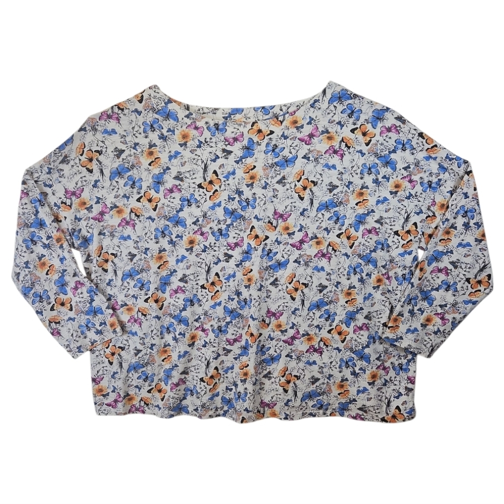 J. Jill Butterfly Print Drop Shoulder Long Sleeve Casual Knit Top Petite XL